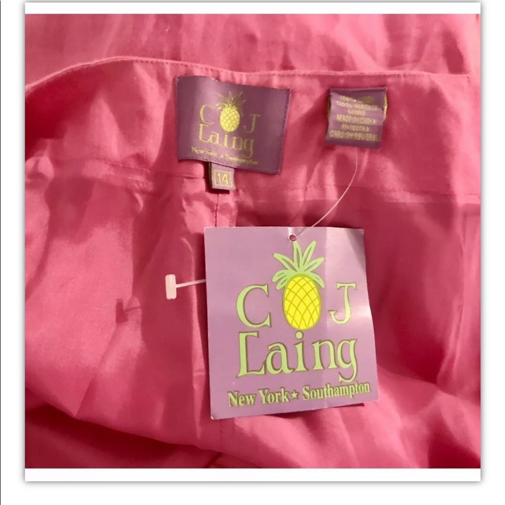 New CJ Laing Pink Linen Pants with Palm Trees Pink size 14 Cruise Summer